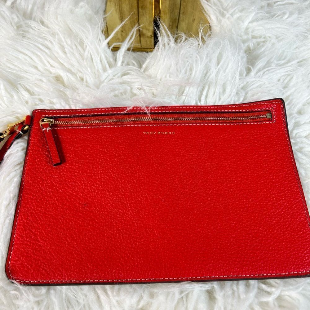 Tory Burch Red and Hot Pink Leather Clutch Pebble Leather, EUC​ - Picture 5 of 9